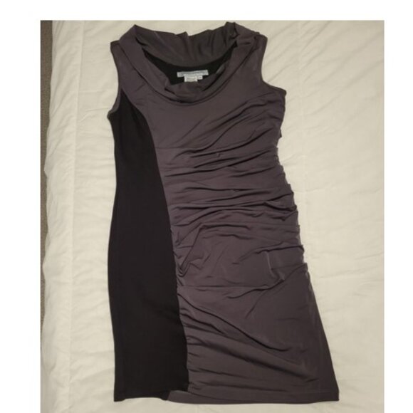 Maggie London Black Gray cowl neck bodycon midi dress size 14  Hardly Worn - Picture 1 of 8